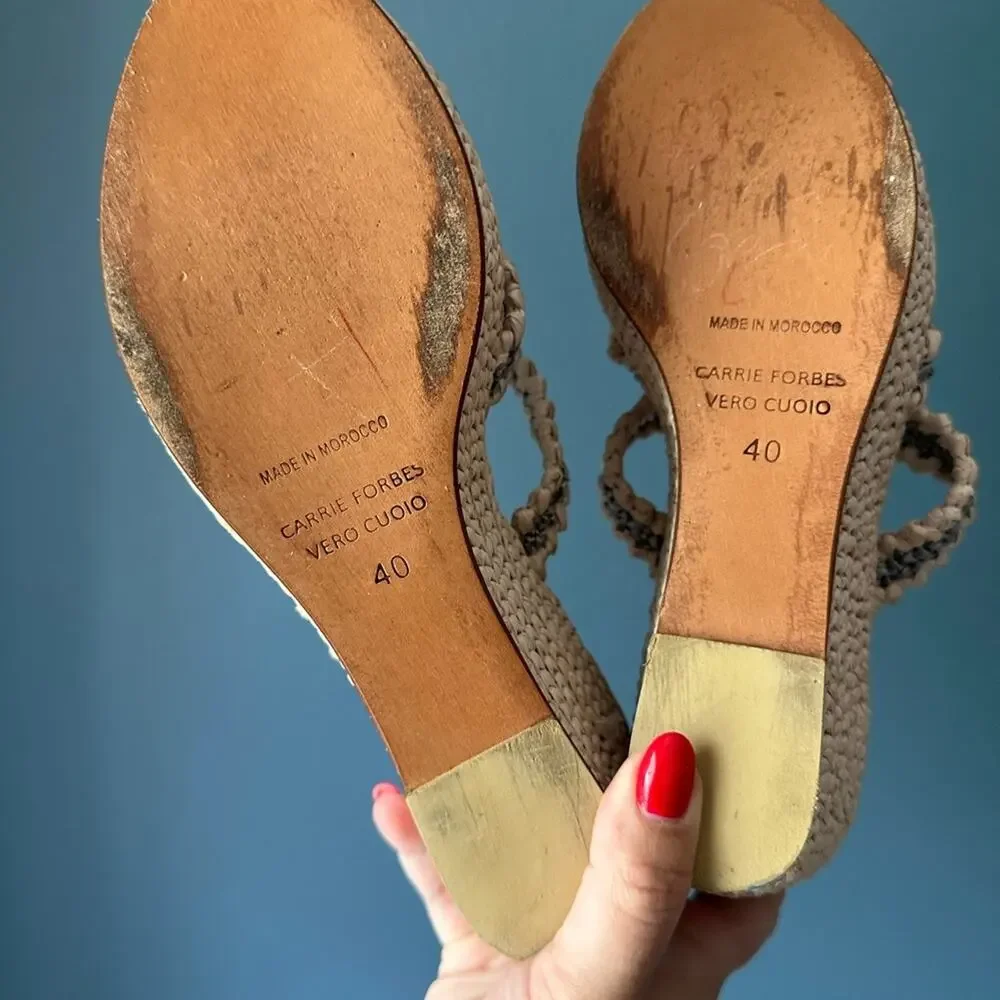 Carrie‎ Forbes Said Three Strap Raffia Wedge Sandal